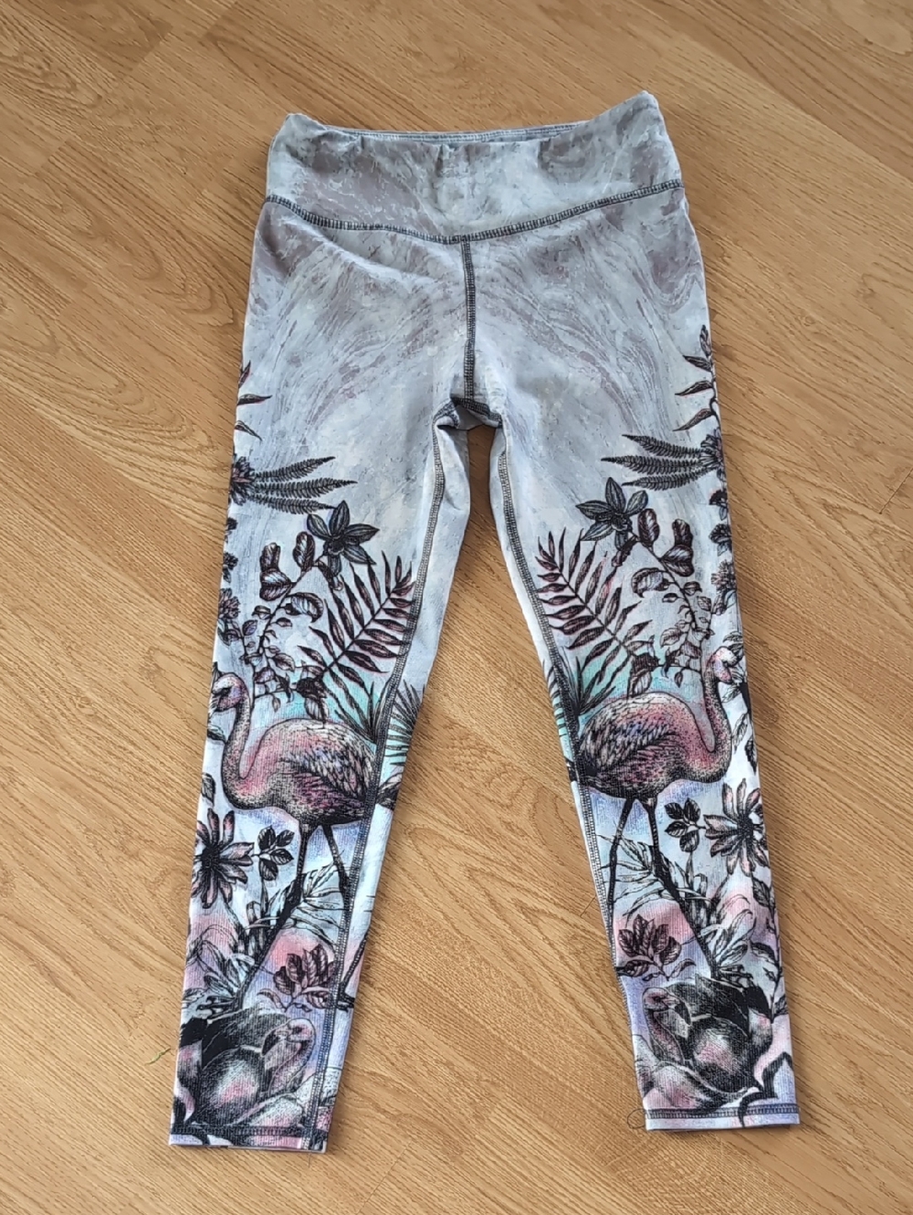 Flamingo Print Leggings - Pink/Gray